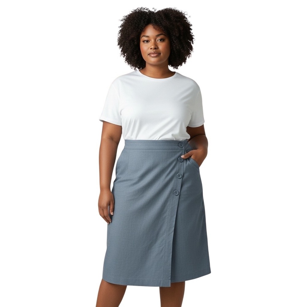 Me By Jennie Garth Blue Button Front knee length Skirt Womens 2XP Plus Slit